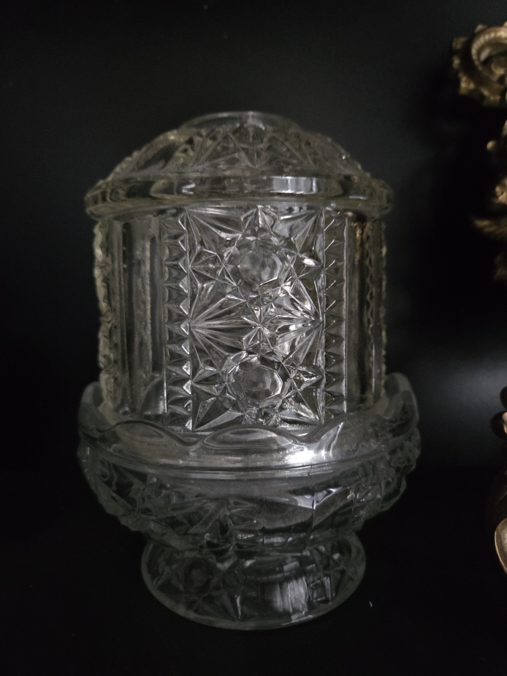 Indiana Glass Stars And Bars Fairy Lamp. Clear. Small Chip